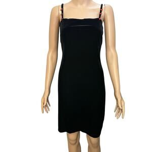 Y2K No Boundaries Velvet Mini Dress Large Rosette Straps Black Red Whimsigoth